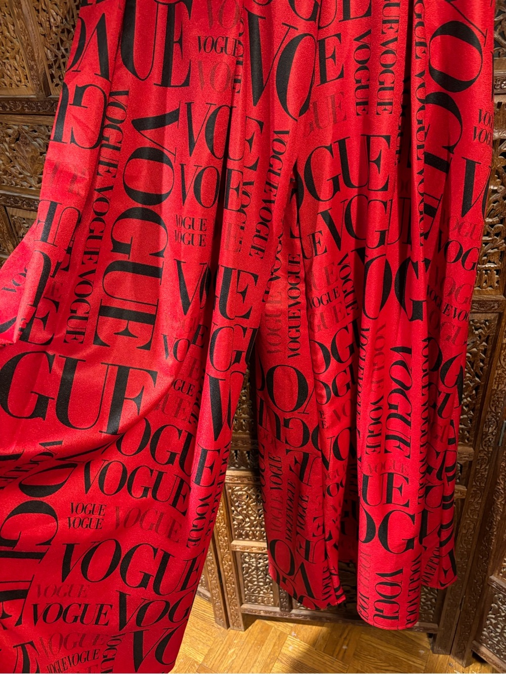 USA Nylon Apparel Vogue Print Red Maxi Wide Leg Pants